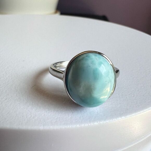 Larimar Crystal Oval Gemstone Ring Size 7 Adjustable (#3) - Picture 11 of 14
